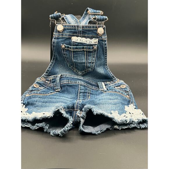 Girls Jordache w Lace Crochet Spring Summer Denim Overall Shorts Size xs 4-5 - Picture 1 of 8